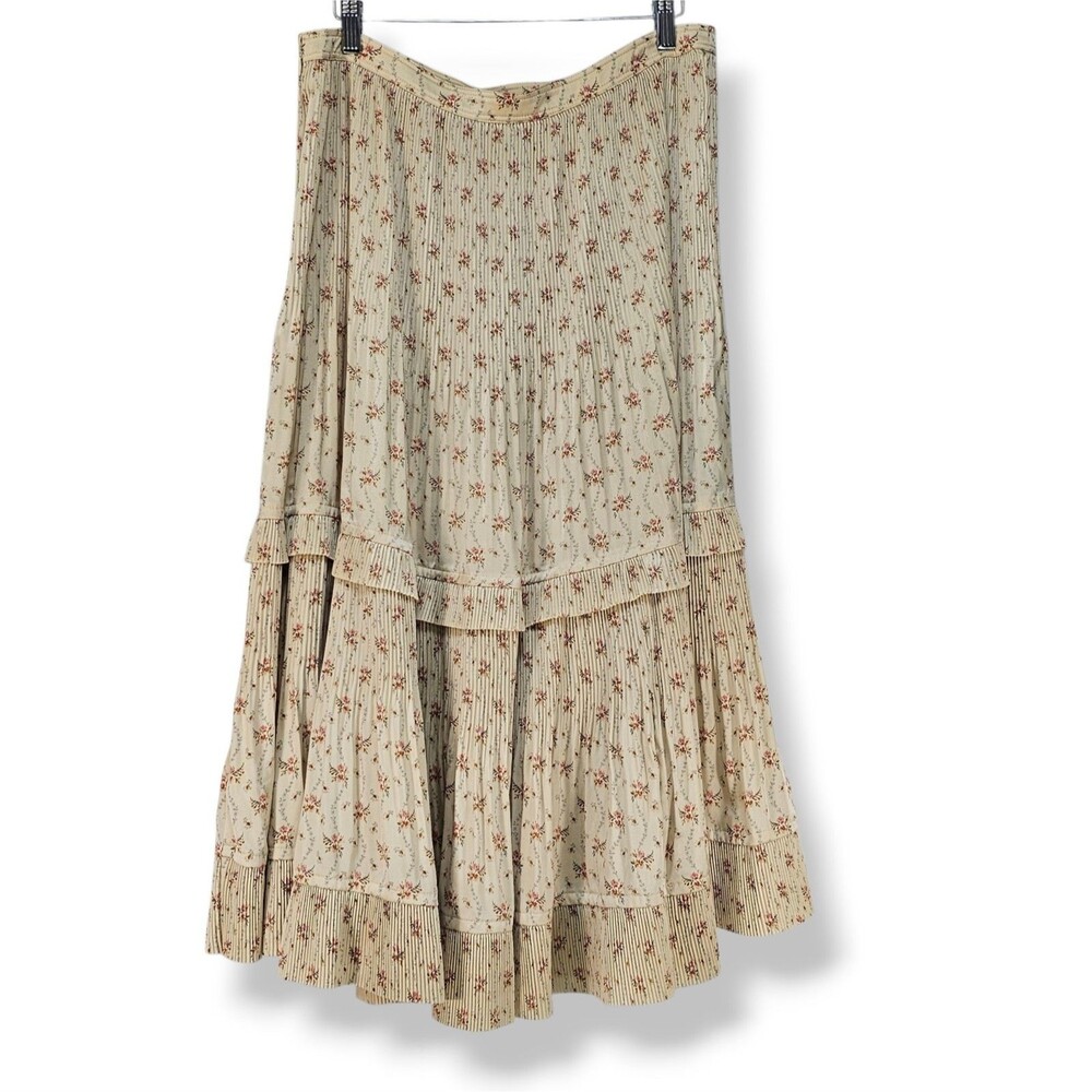Polo Ralph Lauren Jaclyn Pleated Floral Midi Skirt Size 12 Tiered Ruffle Cream - Picture 3 of 9